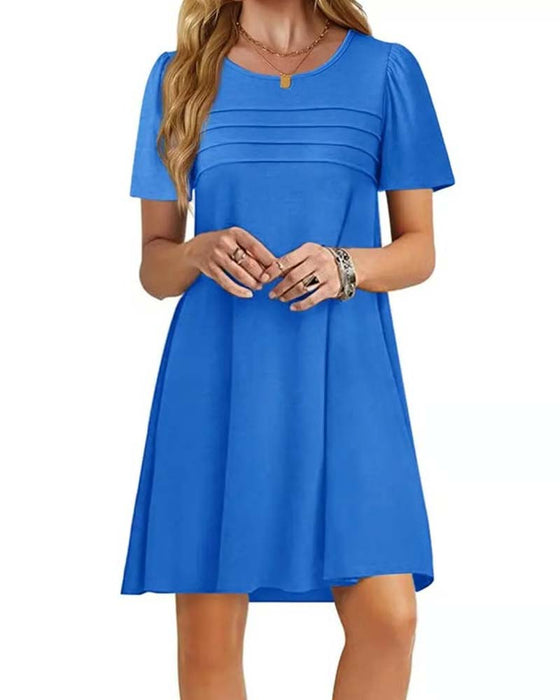 Robe Volant Manche Courte Col Rond