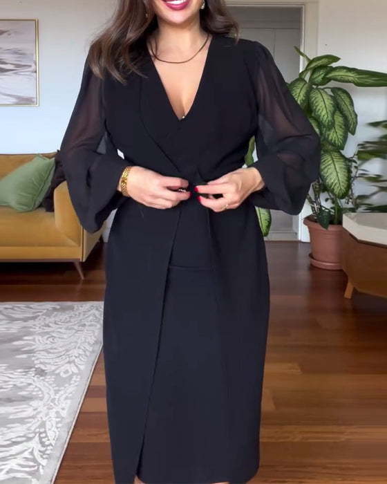 Robe col V manches lanterne slim