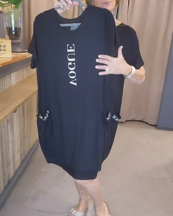 Robe Casual À Manches Courtes Lâche Imprimé Lettre