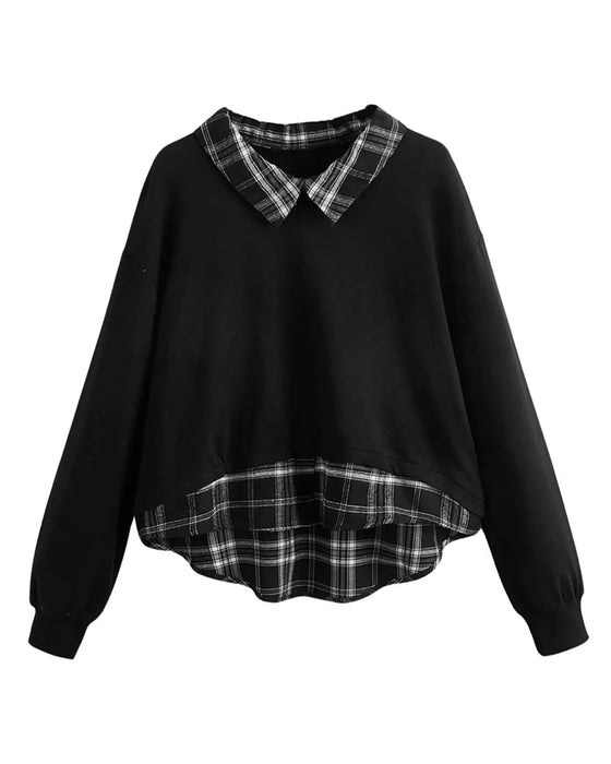 Sweat À Carreaux Col Faux Deux-Pièces
