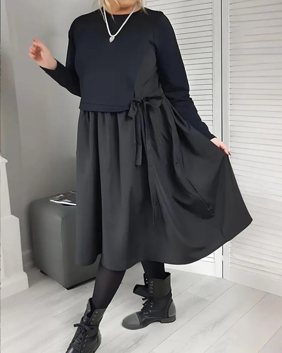 Robe Tricot Patchwork Nœud Latéral