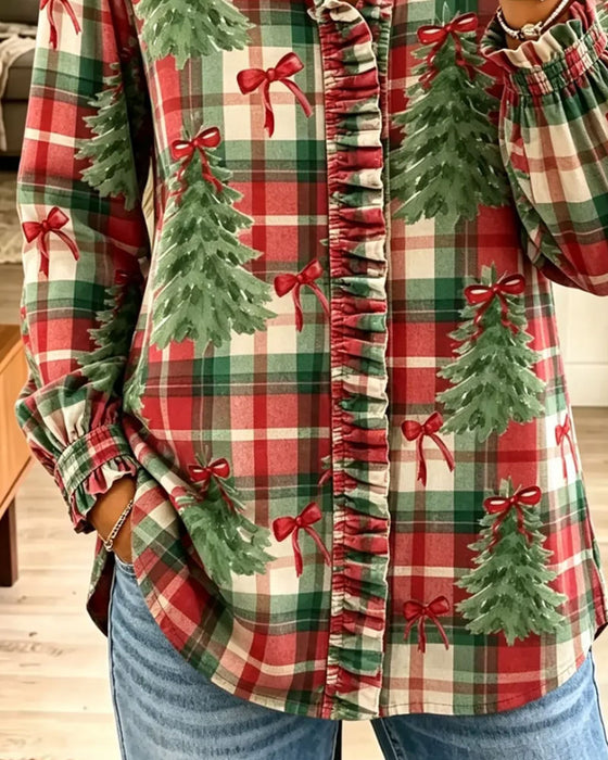 Chemise Noël Carreau Arbre De Noël Imprimé