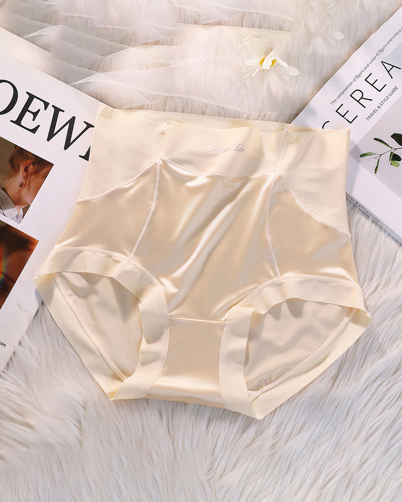Culotte Femme Taille Haute En Satin Soie Glacée Sans Couture Effet Push-Up Et Gainant