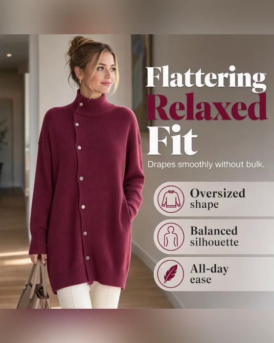 Cardigan Col Roulé Simple Boutonnage