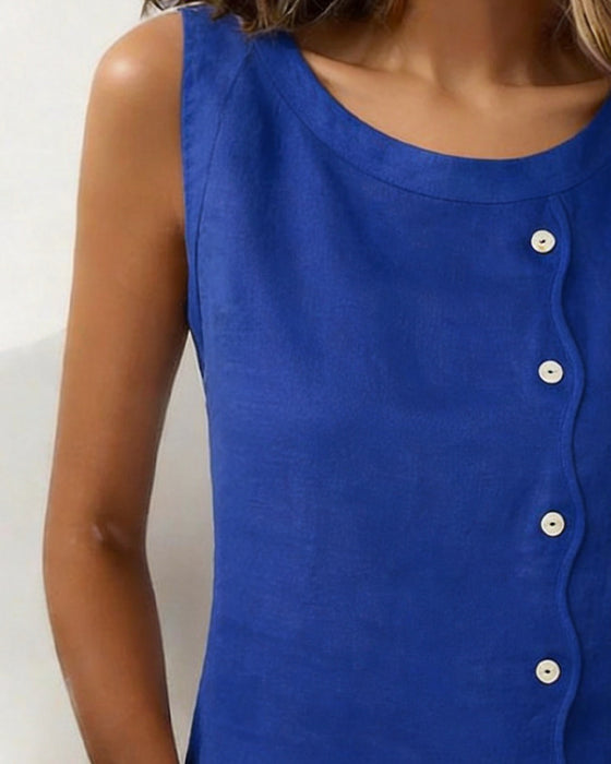 Tank Tops Sans Manches Côté Bouton