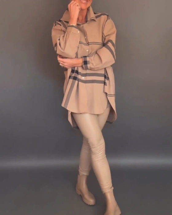 Chemise décontractée à revers à carreaux