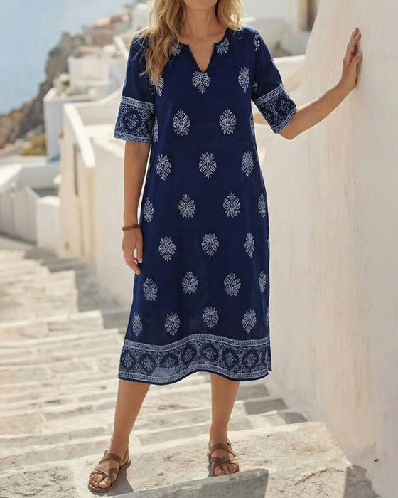 Robe Col V Imprimée Droite