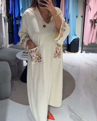Robe À Capuche Brodée Ample Deux Poches