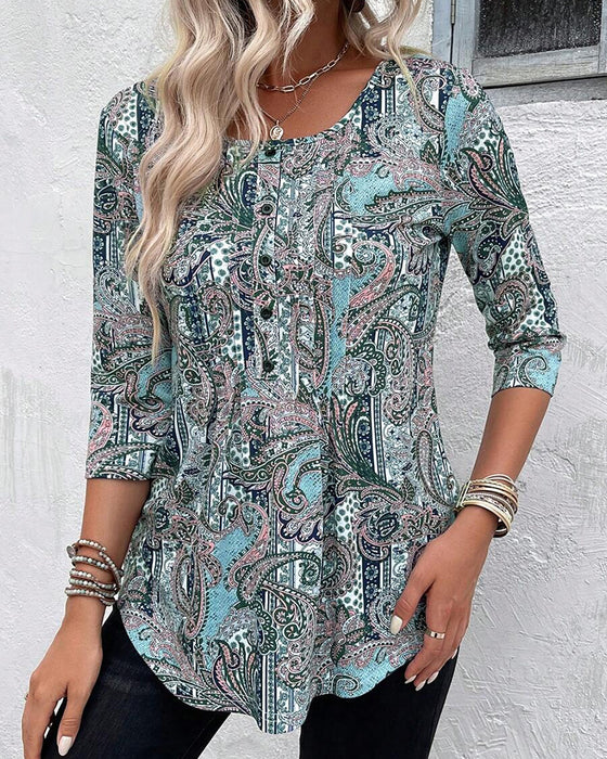 Blouse Trois-Quarts Manche Imprimé Vintage