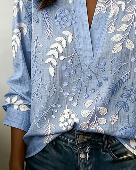 Blouse À Motif Floral Et Col Montant