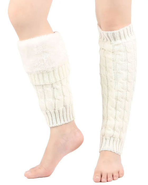 Jambières En Tricot À Câbles Doublées Polaire Manchons De Bottes Thermiques