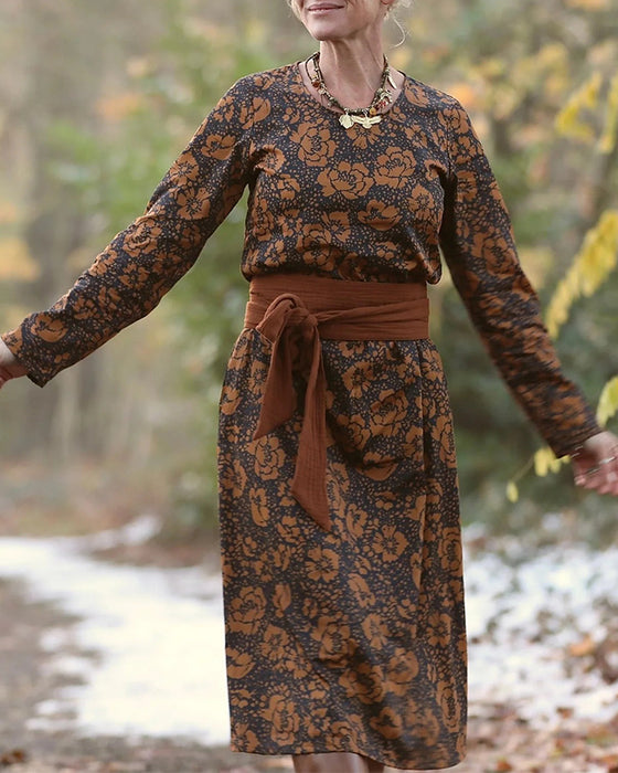 Robe Imprimé Floral Col Rond Coupe Ample