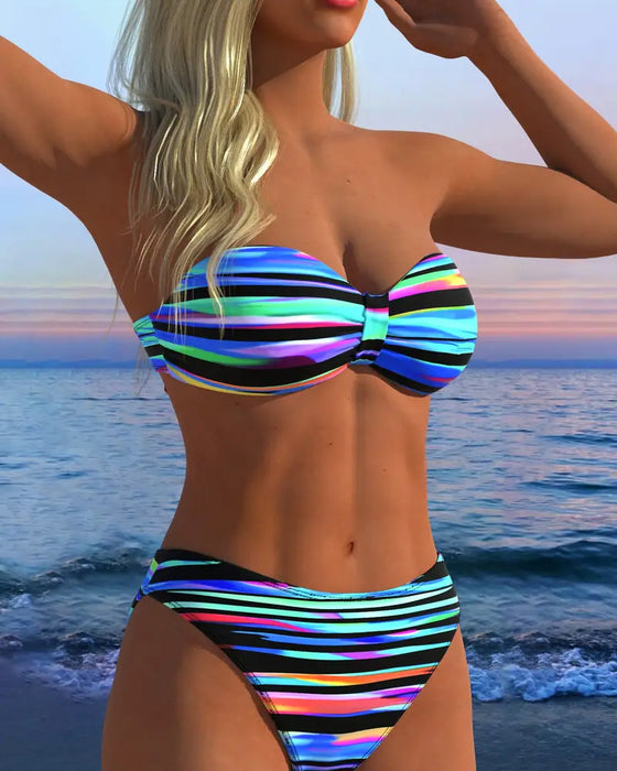 Maillot De Bain Sexy À Rayures Arc-En-Ciel