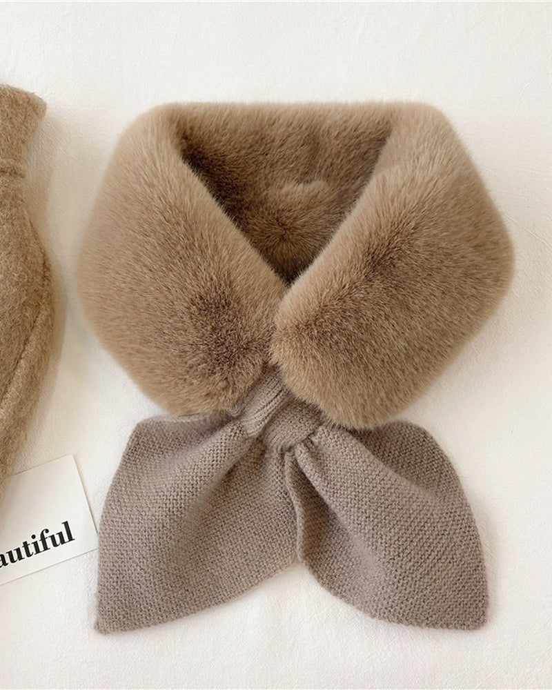 Écharpe En Fourrure Tricotée Patchwork À La Mode