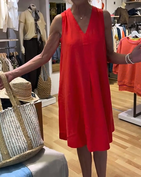 Robe Sans-Manches Col-V Décontractée A-Ligne