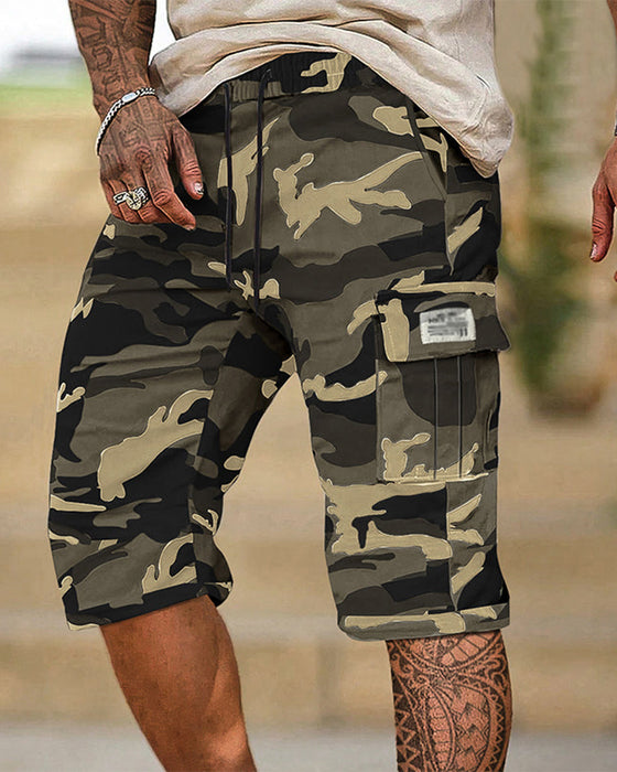 Homme Camouflage Cargo Shorts Multi-Poche Taille Réglable Tissu Respirant
