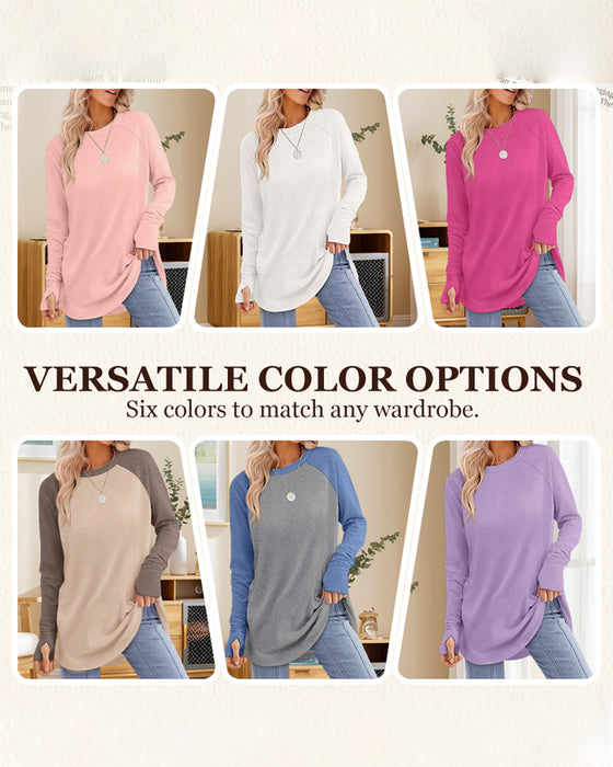 Haut à Manches Longues Color Block à Col Rond Raglan