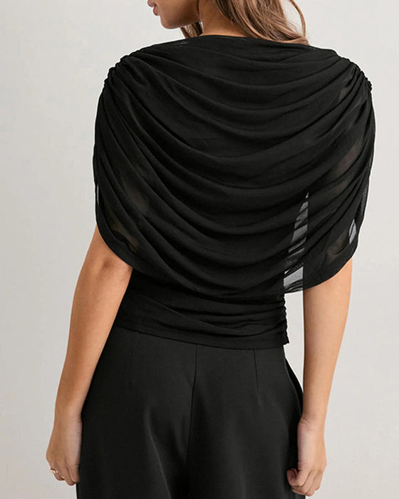 Blouse Mesh Foulard Col Drapé Slim Fit