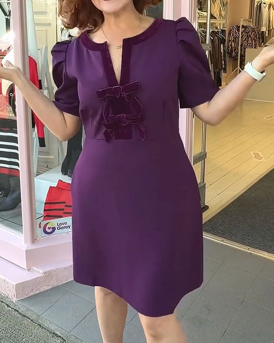 Robe Manches Bouffantes Nœud Velours Patchwork