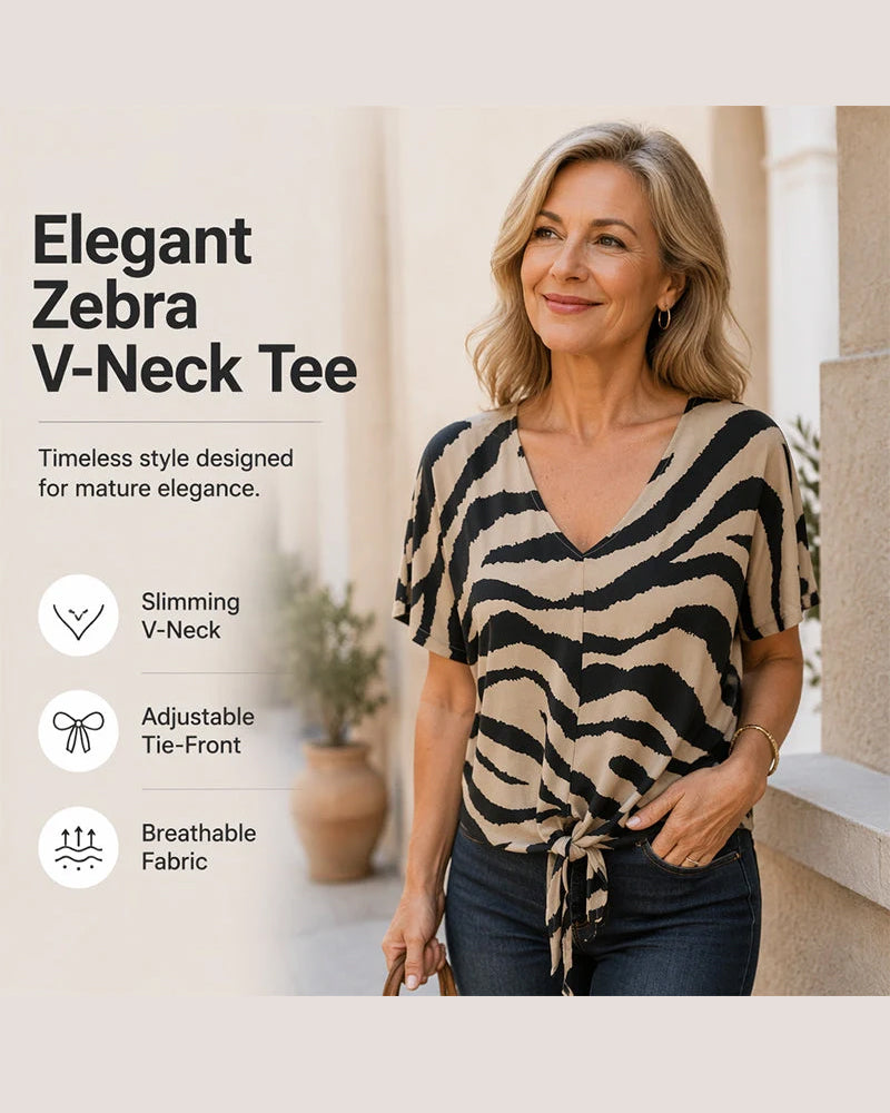 T-shirt Élégant Zèbre Col V