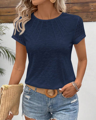 T-Shirt Col Rond Couleur Unie À Manches Courtes