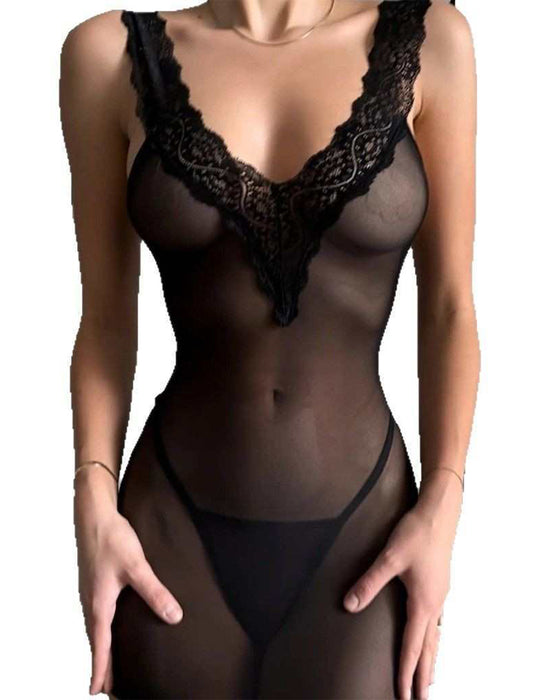 Chemise de Nuit Sexy Bretelles Dentelle