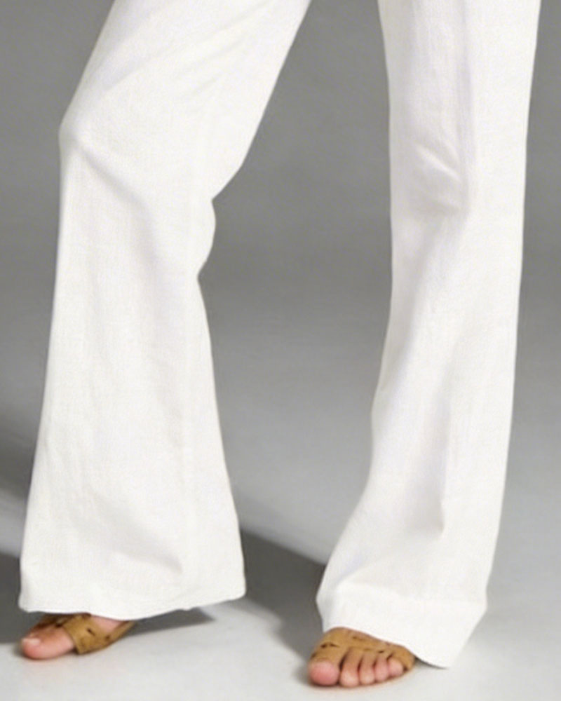 Pantalon Taille Haute Unicolore Jambe Large