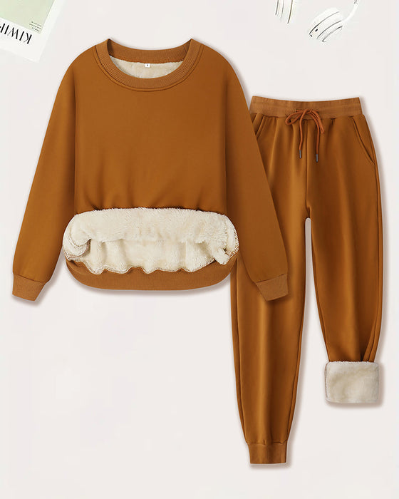 Ensemble Col Rond Épaissi Velours Décontracté