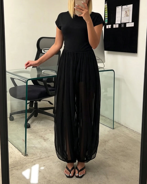 Pantalon Élégant Plissé Sheer