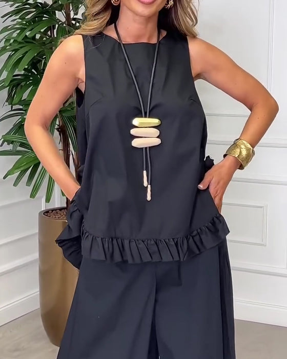 Blouse Sans Manches Dentelle Ourlet Camisole