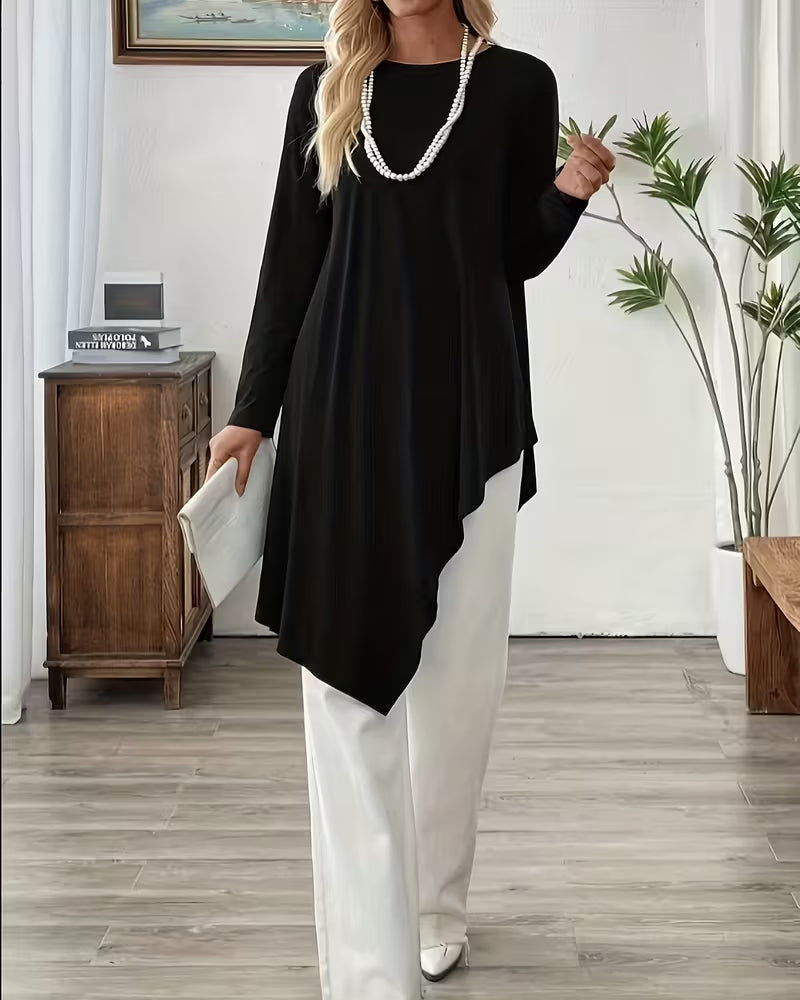 Haut Asymétrique Mi-Long Uni