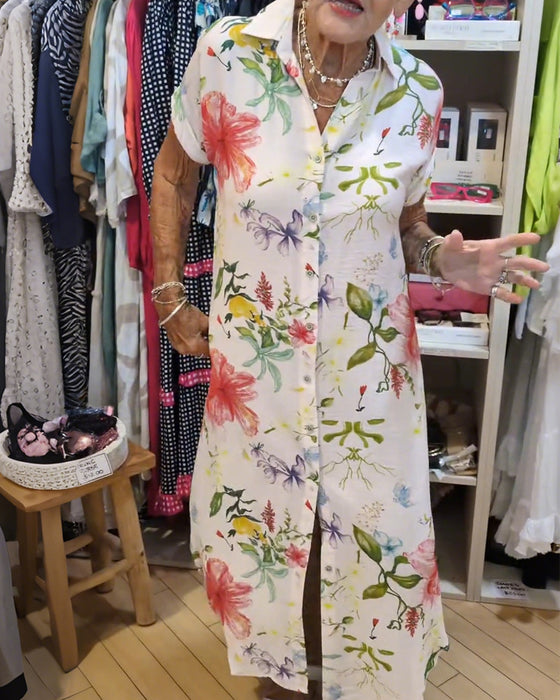 Robe Chemise Imprimée À Revers Boutonnage