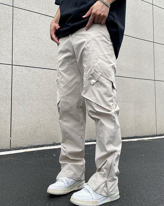 Pantalon Unie Poche Fermeture Éclair Décontracté Homme