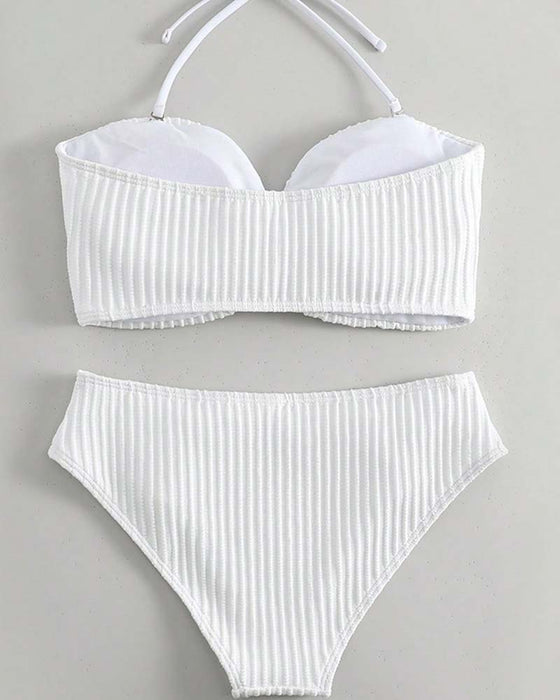 Maillot De Bain Halter Uni Rayé