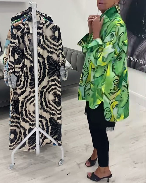 Chemise décontractée à revers imprimé visage