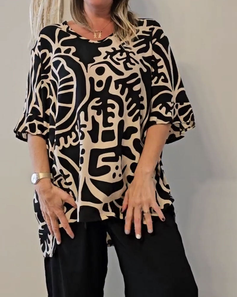 Haut Imprimé Botanique Abstrait Ample