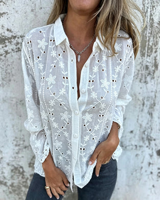 Blouse Florale À Découpe Évidée Manches Longues