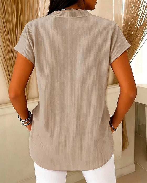 Blouse Unie Manche Courte Fermeture Éclair