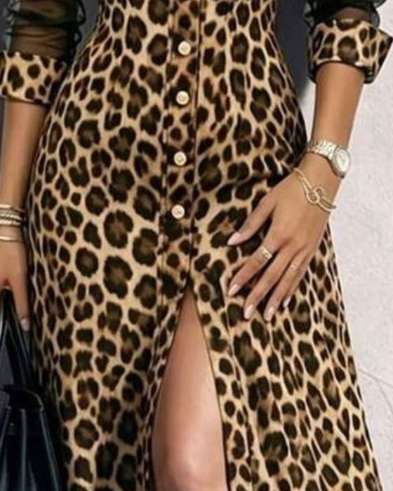 Robe Revers Léopard Tendance