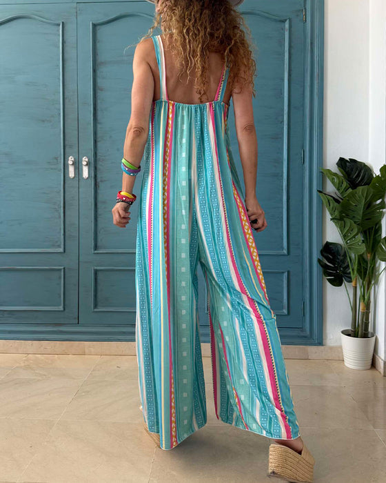 Jumpsuits Décontracté Imprimé À Jambes Larges