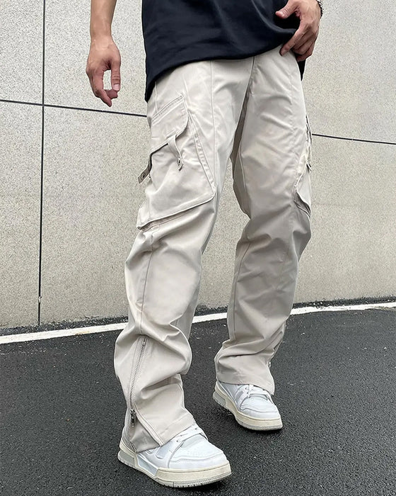 Pantalon Unie Poche Fermeture Éclair Décontracté Homme