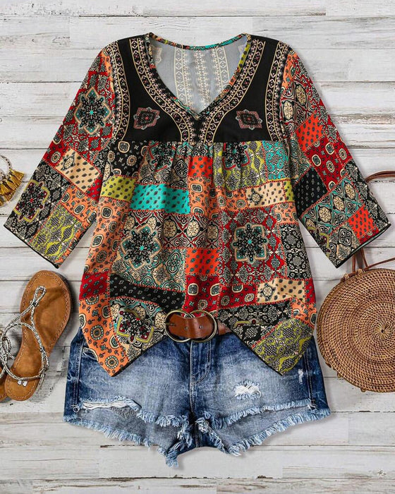 T-shirt Plissé avec Impression Vintage