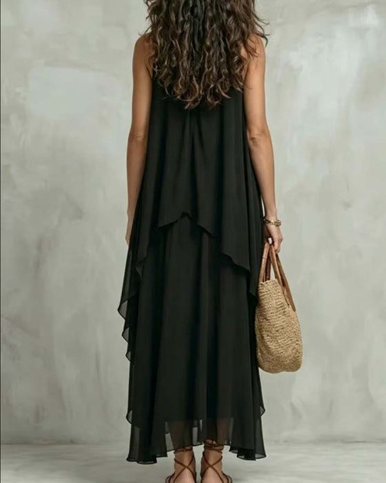 Robe Col Rond Sans Manches Irrégulière