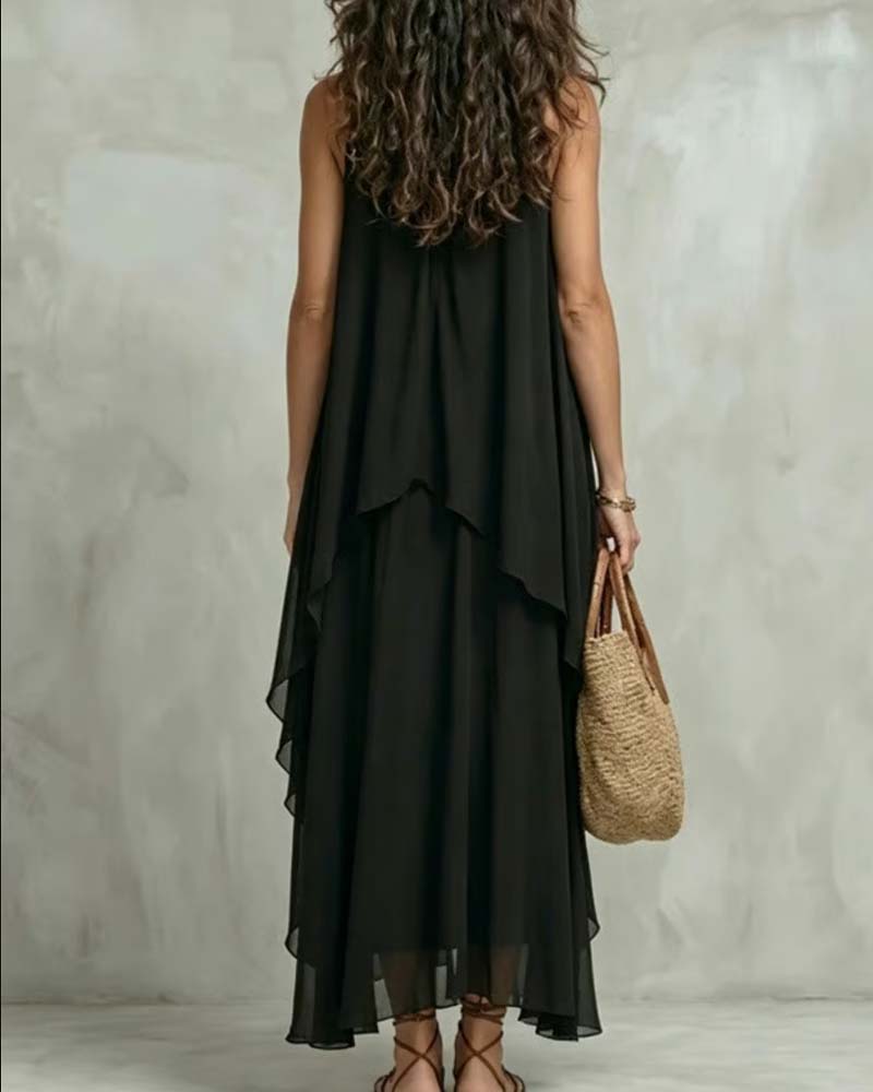 Robe Col Rond Sans Manches Irrégulière