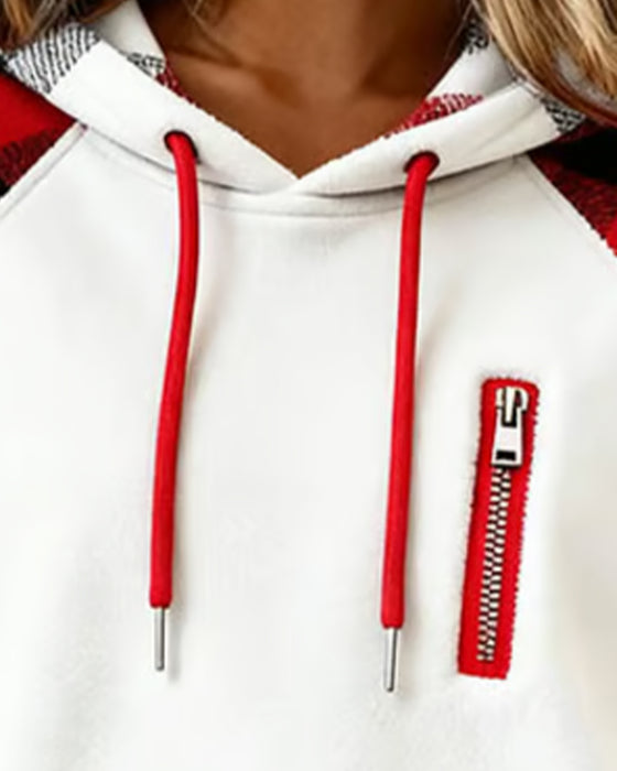 Sweat À Capuche À Coupe De Couleur Et Motif À Carreaux