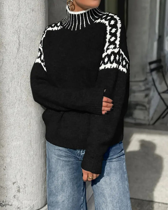 Pull Col Montant Imprimé Contrasté