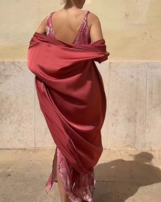 Ensemble Sans Manches Robe Maxi + Cardigan Assorti