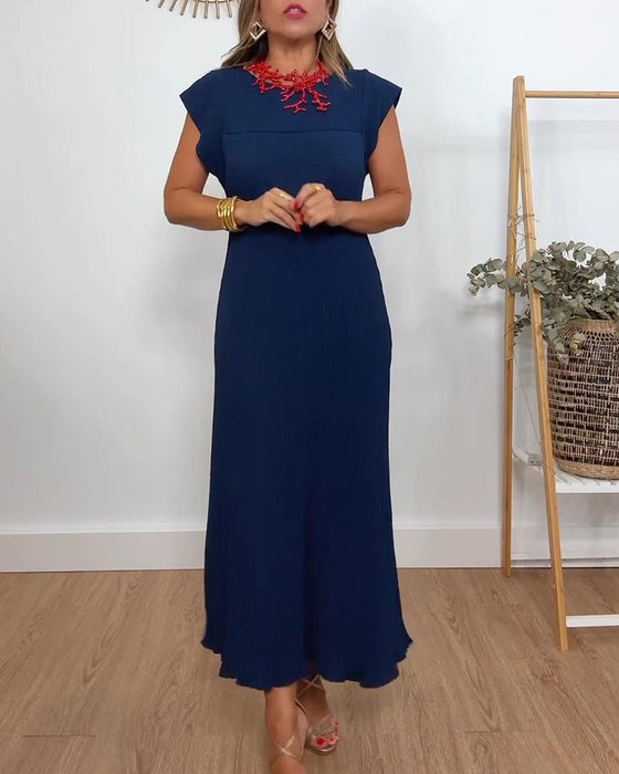 Robe plissée simple sans manches de couleur unie