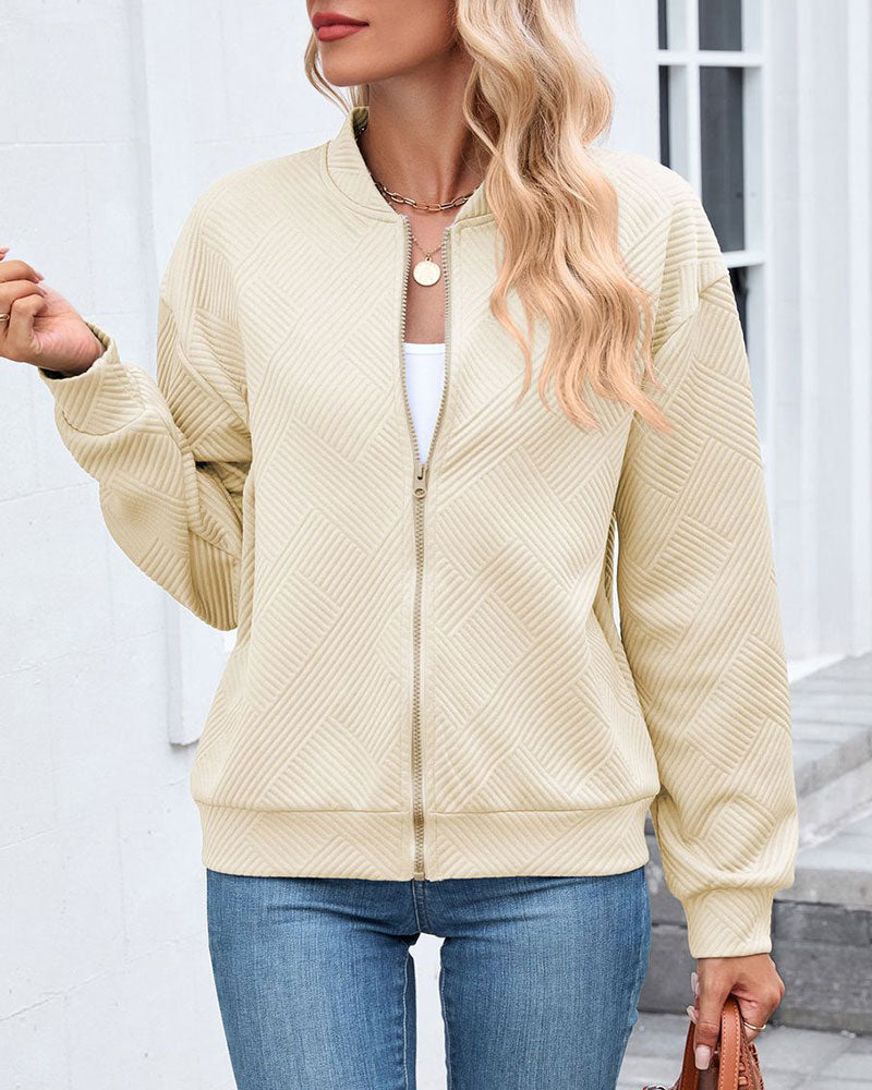Manteau Uni Col Baseball Manches Longues
