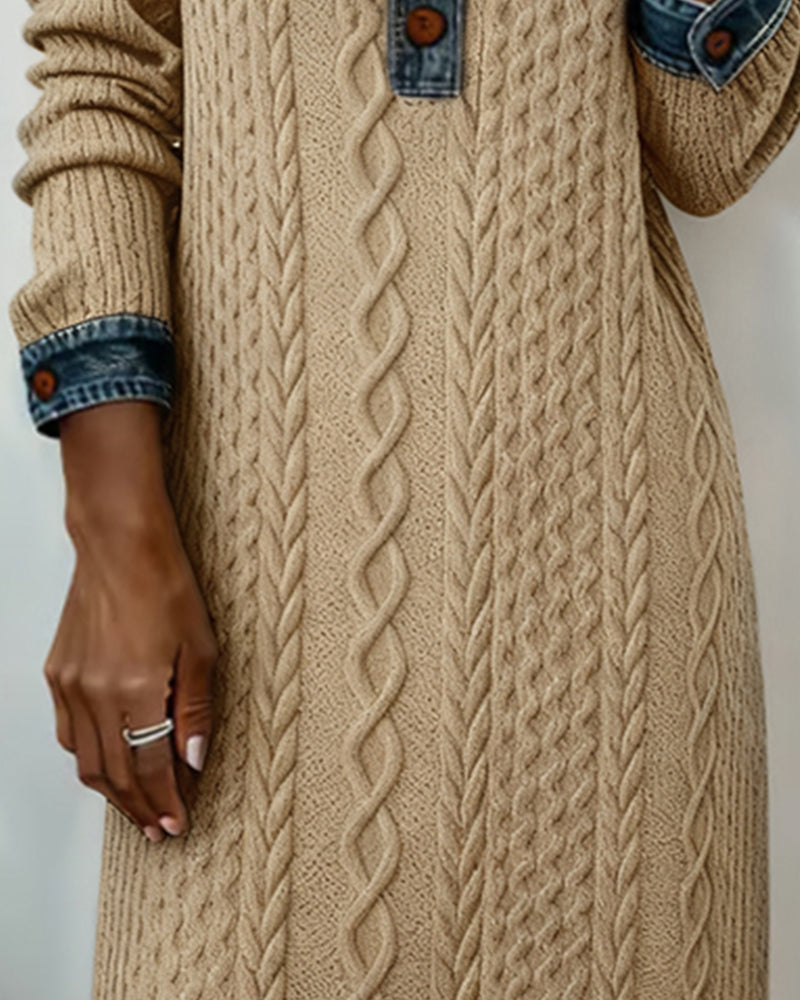 Robe À Col En Jean, Motif Torsadé Et Patchwork